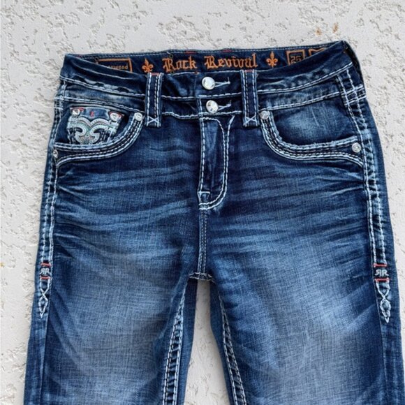 Rock Revival Jeans Women Size 25 High Rise Ankle Skinny Rhinestones Embellished - Picture 9 of 11